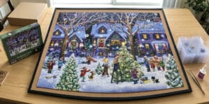 Completing a 1000 piece Christmas jigsaw puzzle is our family’s favorite holiday tradition