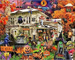 White Mountain 1000 Piece Halloween Jigsaw Puzzle Witches Welcome