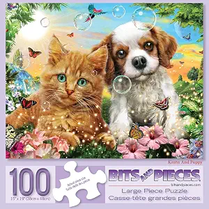 Bits and Pieces 100 Piece Jigsaw Puzzle Kitten & Puppy