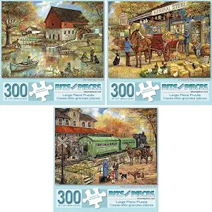 Bits and Pieces 3 Jigsaw Puzzle Set - 300 Piece Puzzles Vintage Americana Set