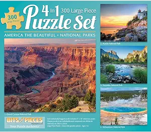 Bits and Pieces - 4-in-1 Multi-Pack 300 Piece Jigsaw Puzzles America The Beautiful National Parks Puzzle Set