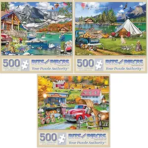 Bits and Pieces 500 Piece Jigsaw Puzzles Lake & New England Farm Themed