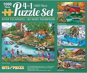 Bits and Pieces – 4-in-1 Multi-Pack 1000 Piece Jigsaw Puzzles River Escapades Jigsaw Puzzle Set