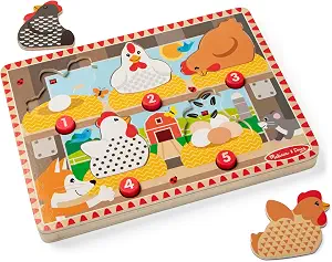 Melissa & Doug Happy Hens Push to Pop Wooden Puzzle