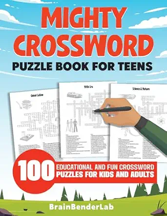 Mighty Crossword Puzzle Book for Teens by BrainBender Lab