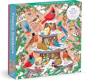 Galison - Festive Feathers 500 Piece Puzzle with Foil